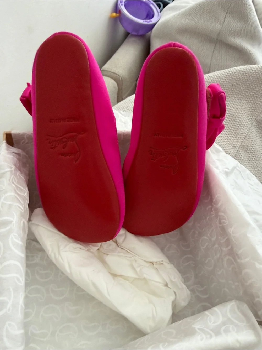 Christian Louboutin Hot Pink Bow Strap Mary Jane Kids Shoes